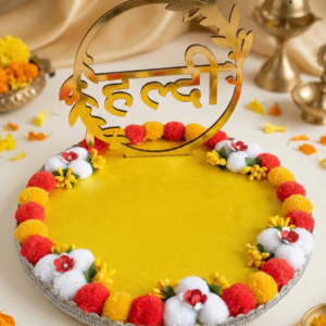 Vibrant Haldi Thali / Platter with 'Haldi' Acrylic Topper – Sun Yellow Edition