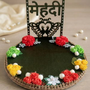 Elegant Floral Mehndi Platter with Peacock Motif – Forest Green Edition